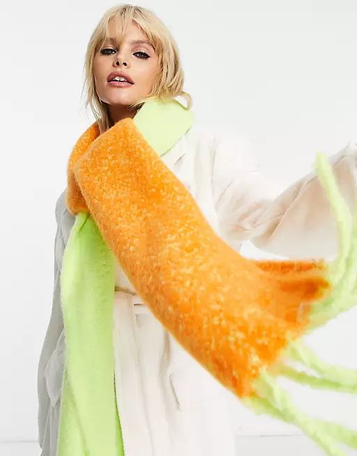Topshop cozy color block scarf in lime and orange | ASOS | ASOS (Global)