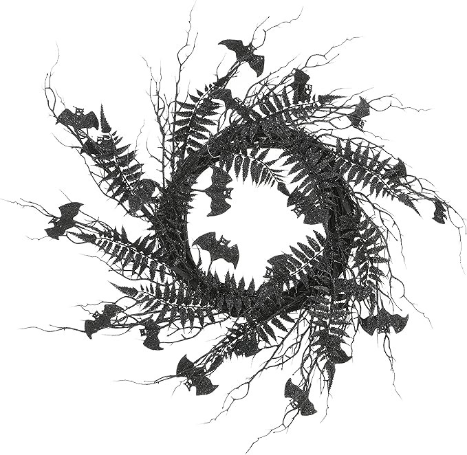 National Tree Company Artificial Wreath, Black, Decorated with Bats, Fern Leaves, Branches, Hallo... | Amazon (US)