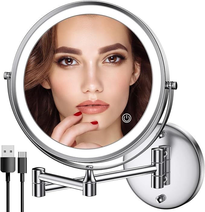 Rocollos Rechargeable Wall Mounted Lighted Makeup Mirror Chrome, 8 Inch Double-Sided LED Vanity M... | Amazon (US)
