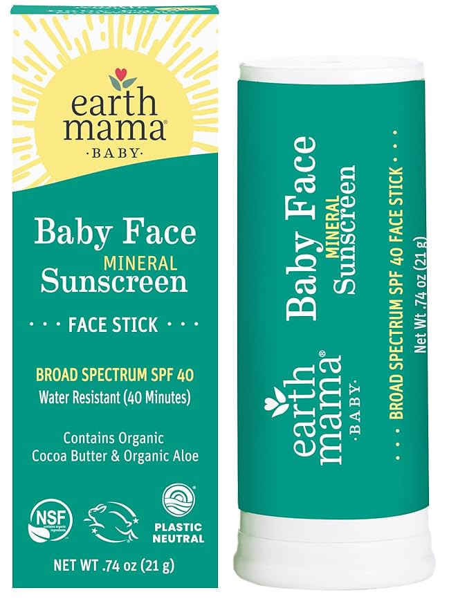Earth Mama Baby Face Mineral Sunscreen Stick SPF 40 | Non-Nano Zinc, Contains Organic Cocoa Butte... | Amazon (US)