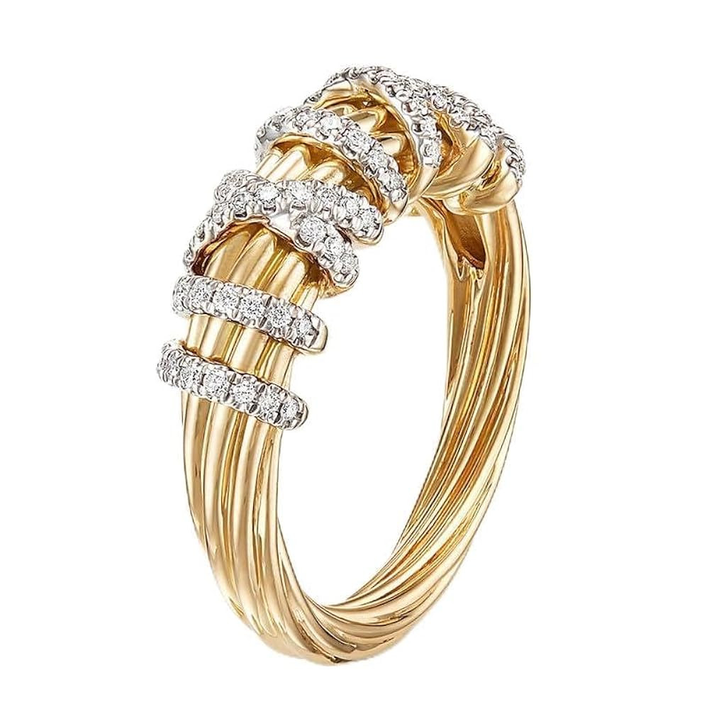 18k gold geometric line women's ring fashionable and personalized set with small diamond alloy ri... | Amazon (US)