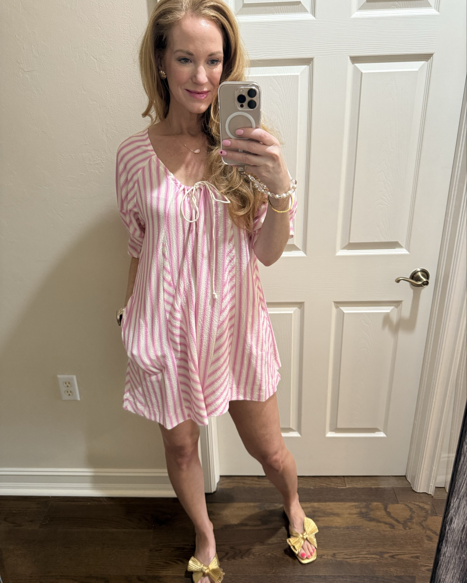 Full Amazon outfit! 
I got this romper last summer and wore it SO much!!! It’s so comfy and cute with the pockets! 
These sandals are the only dressy-ish ones I brought, they go with everything. And simple little shell earrings for FL! 

#LTKFindsUnder100 #LTKTravel #LTKStyleTip