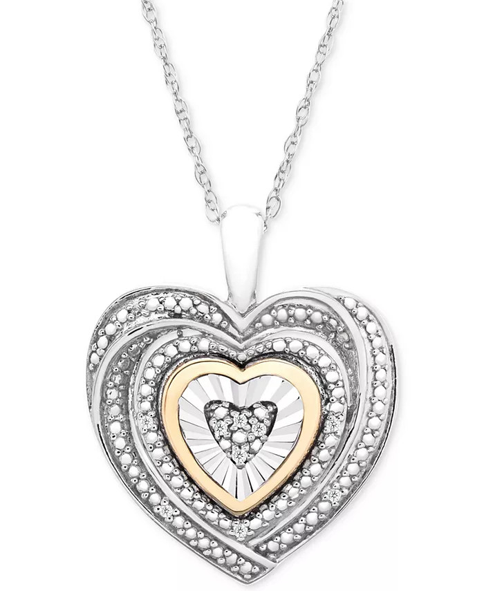 Macy's Diamond Accent Two-Tone Heart Pendant Necklace in Sterling Silver and 10k Gold & Reviews -... | Macys (US)