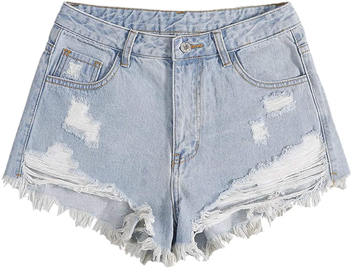 WDIRARA Women's Raw Hem Ripped Button Front Wide Leg Denim Jeans Casual Solid Shorts | Amazon (US)