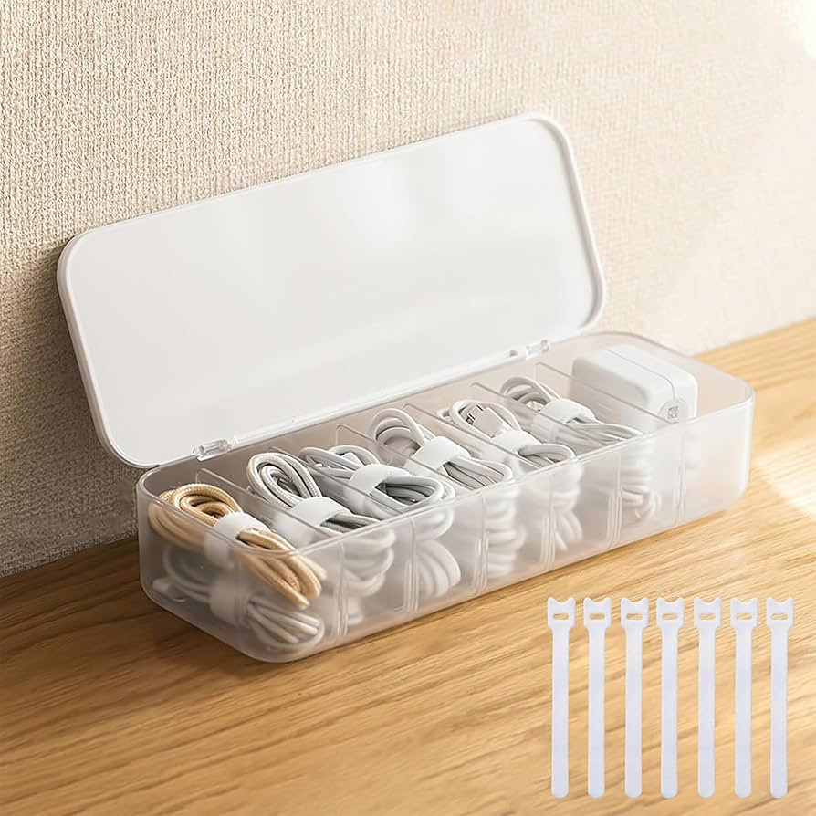 Desktop Cable Management Box with Lid, Cable Organizer Storage Box with 7 Wire Ties Power Cord Or... | Amazon (CA)