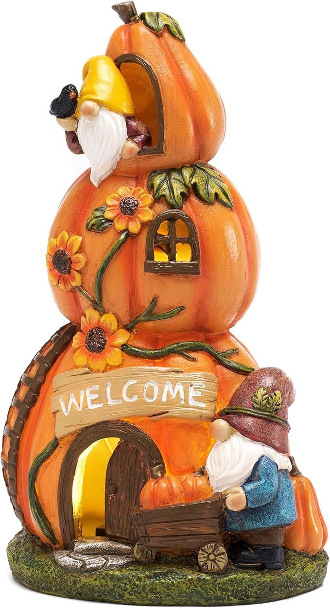 TERESA'S COLLECTIONS Outdoor Fall Decor with Solar Lights for Outside, Orange Halloween Pumpkin D... | Amazon (US)