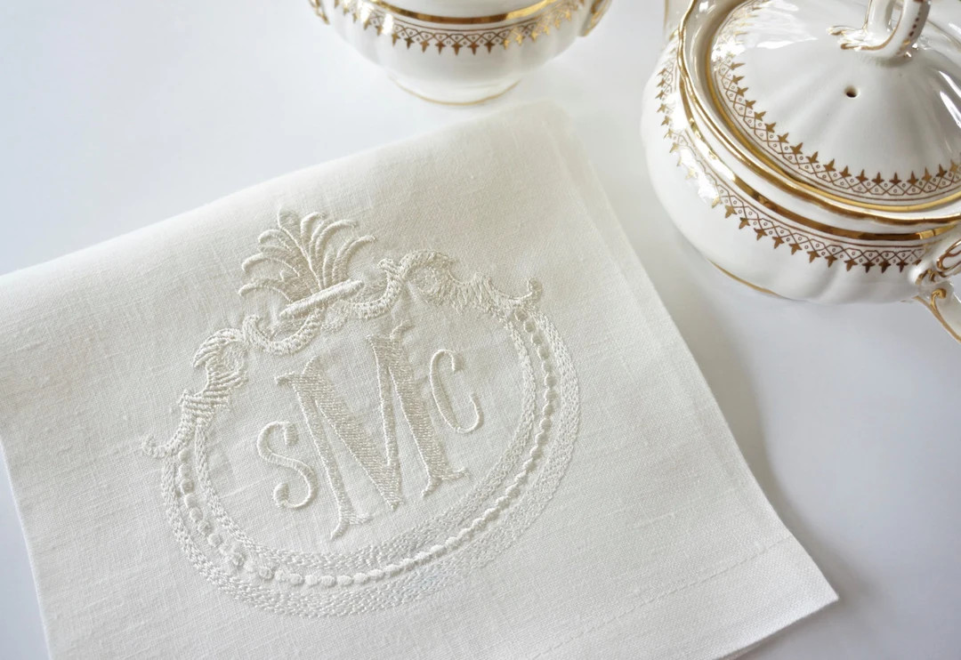 FRENCH ANTIQUE FRAME Monogrammed Embroidered Personalized Napkins, Wedding Napkins, As shown on a... | Etsy (US)