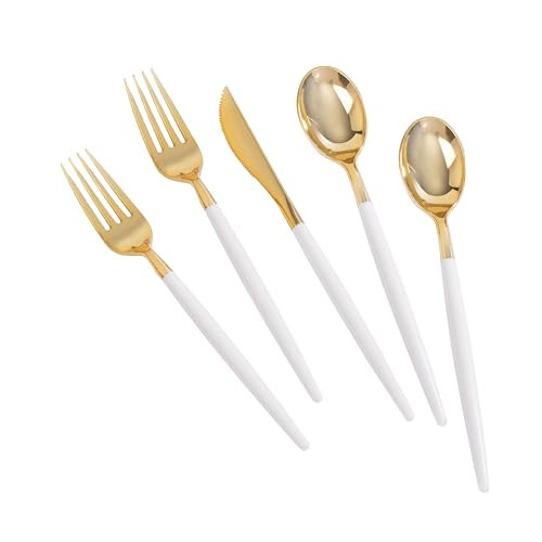 MirthMood 60 PCS Gold Plastic Silverware,Gold Silverware Disposable,Disposable Utensils Heavy Duty,Plastic Cutlery Set,Includes:20 Knives, Forks and Spoons for Party, Birthday,Wedding | Amazon (US)