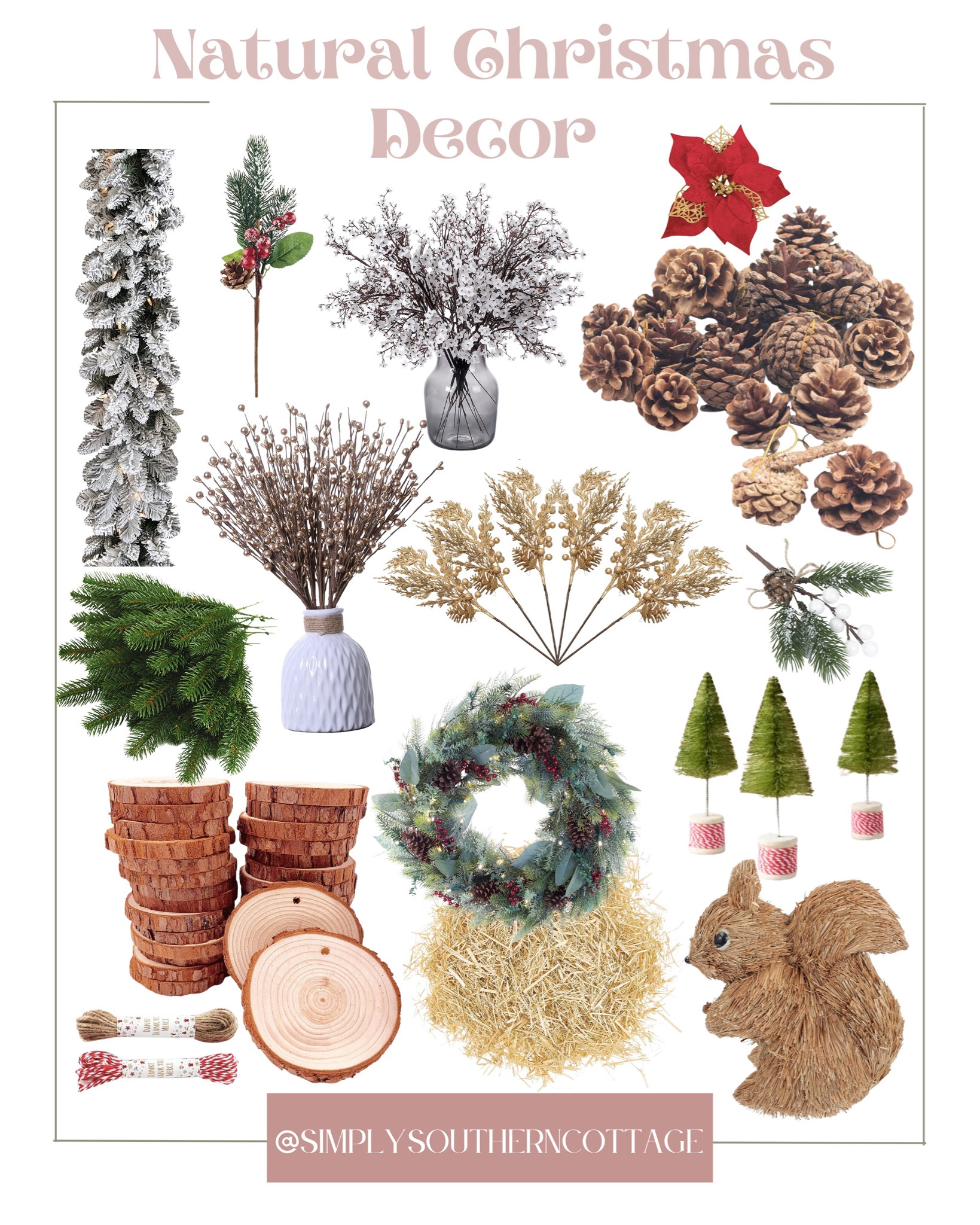 natural christmas decor / christmas favorites / christmas essentials / christmas style / natural christmas accents / christmas baby’s breath / christmas garland / christmas wreath / christmas straw / pine cones 

#LTKHoliday #LTKhome #LTKSeasonal