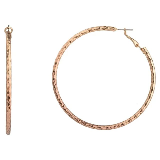 Time and Tru Women's Hammered Gold Hoop Earring | Walmart (US)