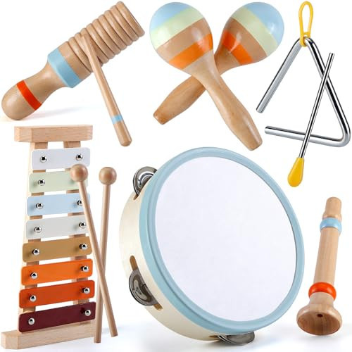 Baby Musical Instruments for Toddlers 1-3: Montessori Music Toys for Kids Age 3-5 - Wooden Percussion Instruments Set with Boho Xylophone Tambourine Baby Maracas for 1 2 3 Year Old | Amazon (US)