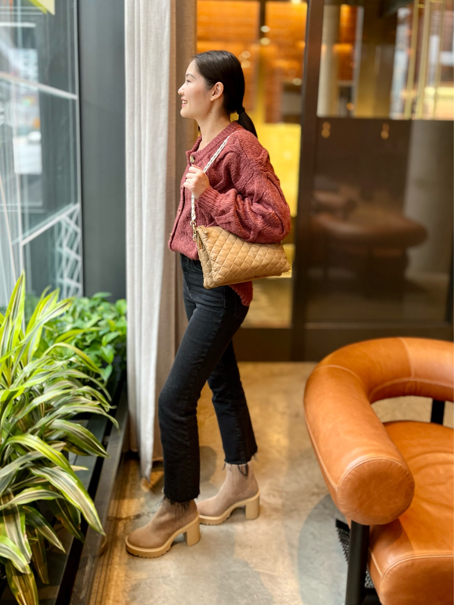 Red Cable Knit Slouchy Cardigan - Madewell (S) / sold out so linking similar style. Black Demi Boot ankle jeans (25) - crop flare denim style. Boots are waterproof and run TTS, with a lug sole heel. Quilted bag - Large size that fits my everyday essentials and works for normal wear + work and travel too.

Slouchy cardigan sweater with buttons / cropped flare jeans / cropped ankle jeans / suede leather boots that are waterproof / waterproof boots with heels 



#LTKitbag #LTKunder100 #LTKstyletip