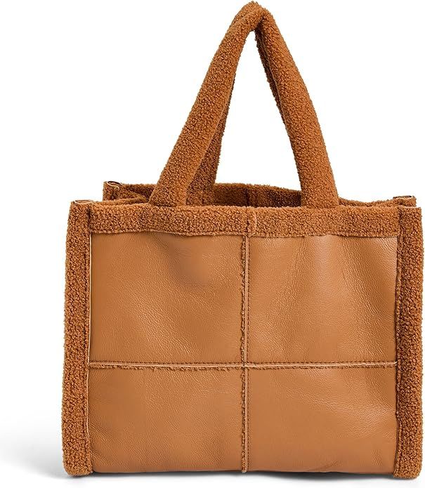 Amazon.com: Like Dreams Women Soft Sherpa Tote Vintage Vegan Leather Winter Fashion Large Handbag... | Amazon (US)