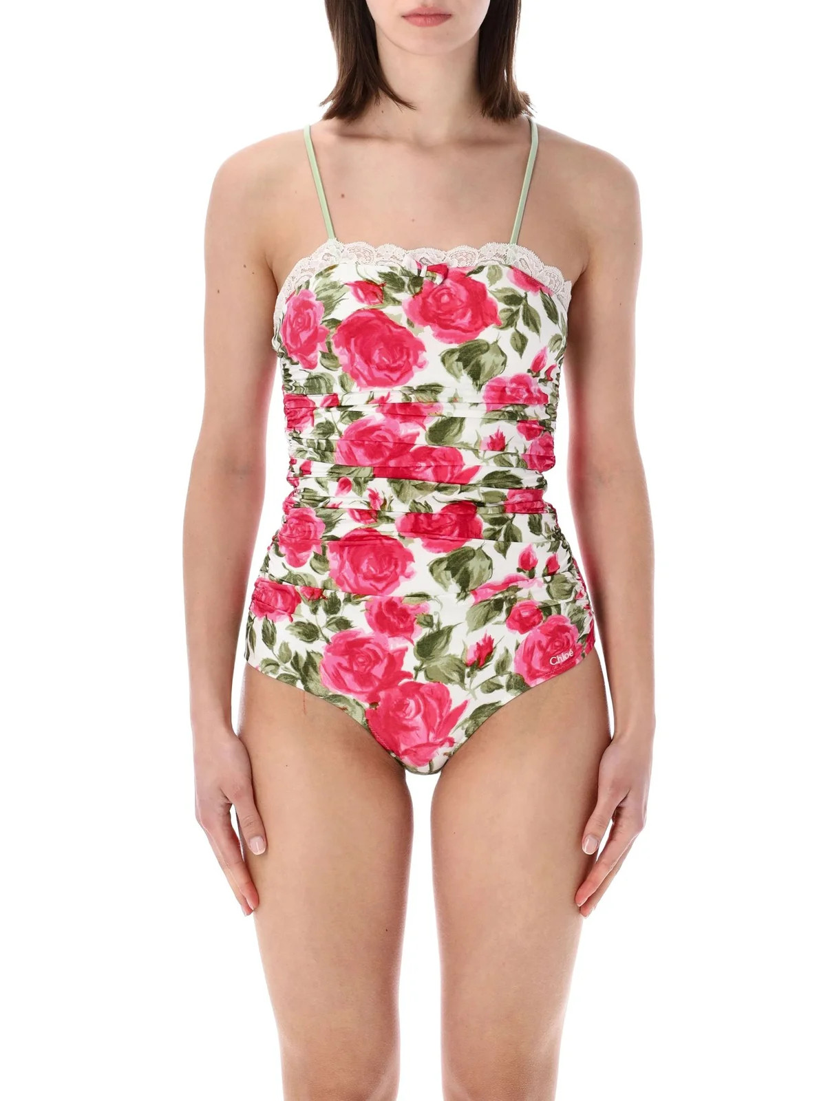 Chloé Ruched Rose Print Bodysuit | Cettire Global