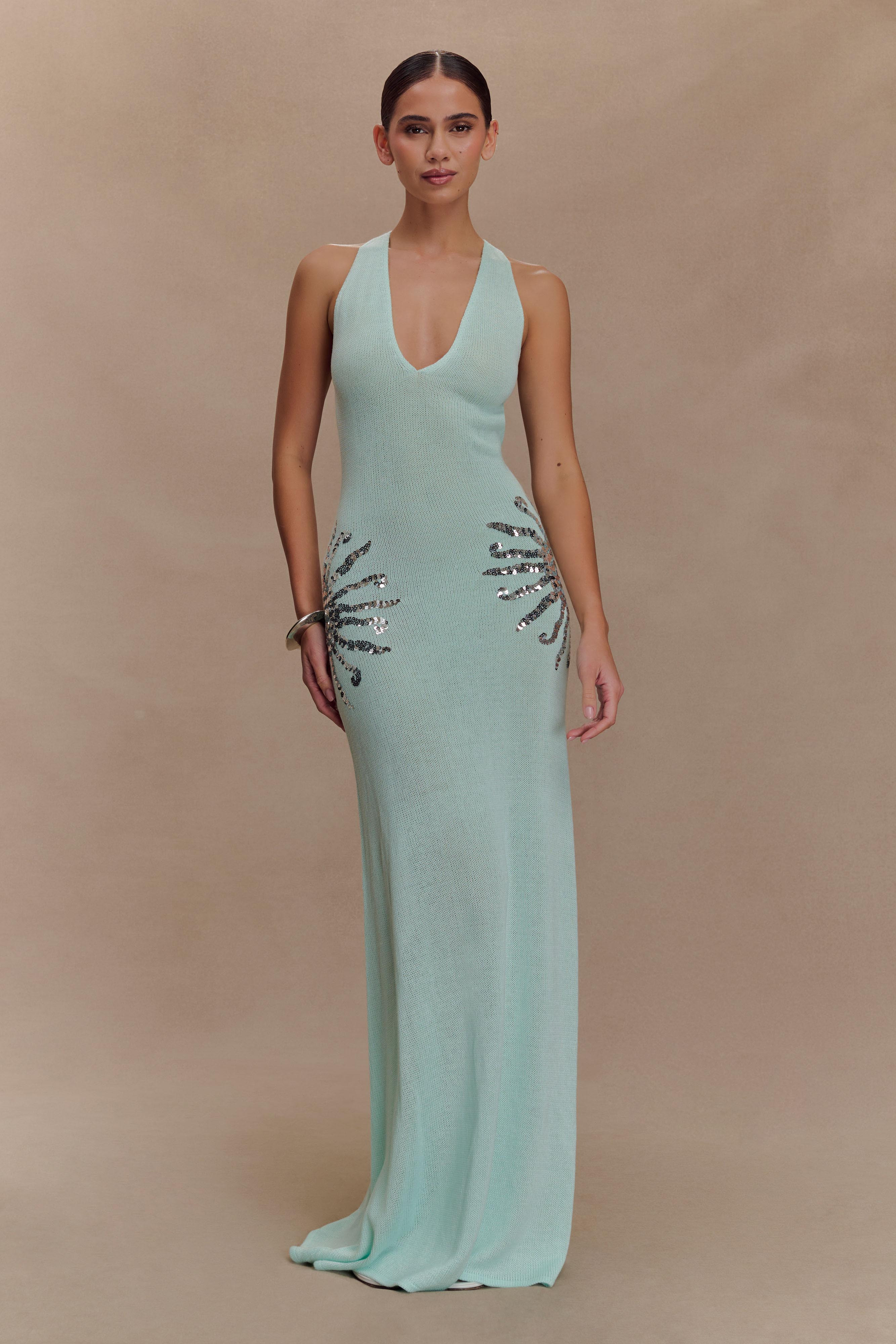 Ellington Knit Maxi Dress With Sequin - Lagoon | Meshki UK