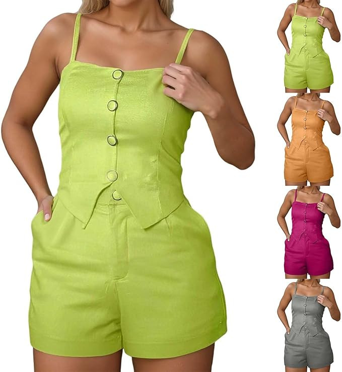 Women’s 2 Piece Outfits Sleeveless A Line Cami Tank Tops and High Waisted Shorts Pajamas for Wo... | Amazon (US)
