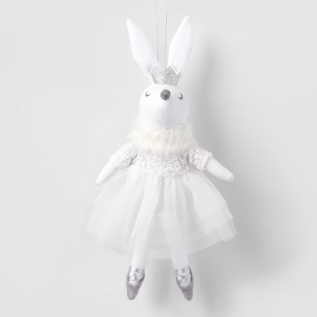 Fabric Ballet Rabbit in Sequined Dress with Crown Christmas Tree Ornament White - Wondershop͐... | Target