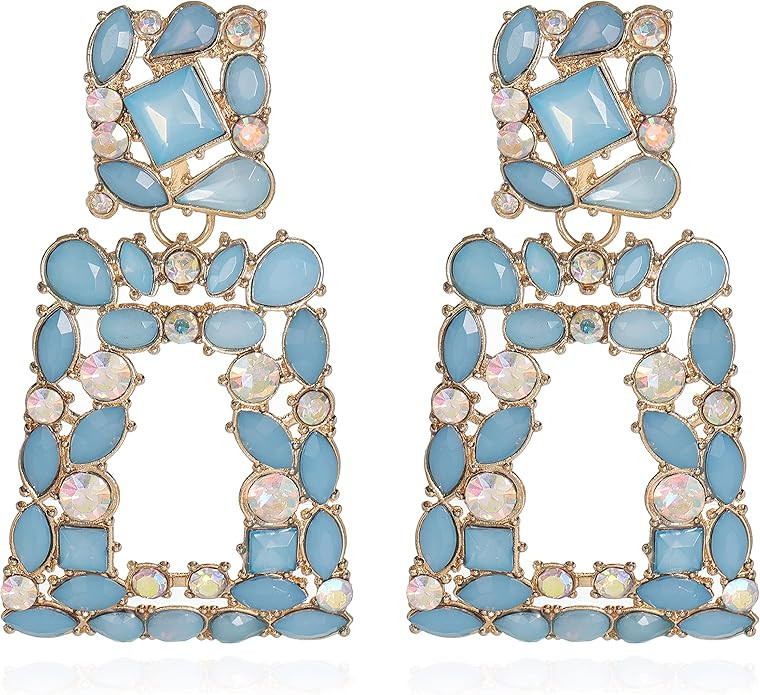 Rhinestone Rectangle Dangle Statement Earrings Trendy Crystal Geometric Drop Earrings hypoallerge... | Amazon (US)