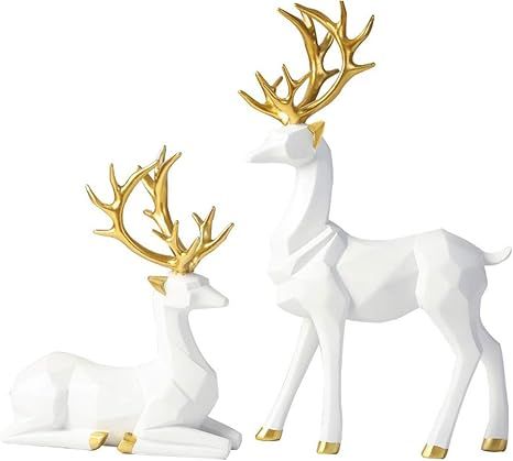 Bliweek Nordic Style Origami Elk，Resin Sitting Standing Deer Statues, Reindeer Figurines，Orna... | Amazon (US)