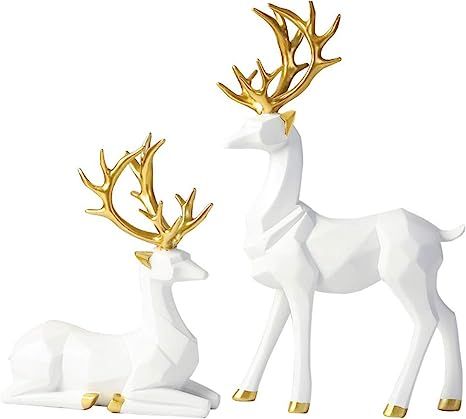 Bliweek Nordic Style Origami Elk，Resin Sitting Standing Deer Statues, Reindeer Figurines，Orna... | Amazon (US)