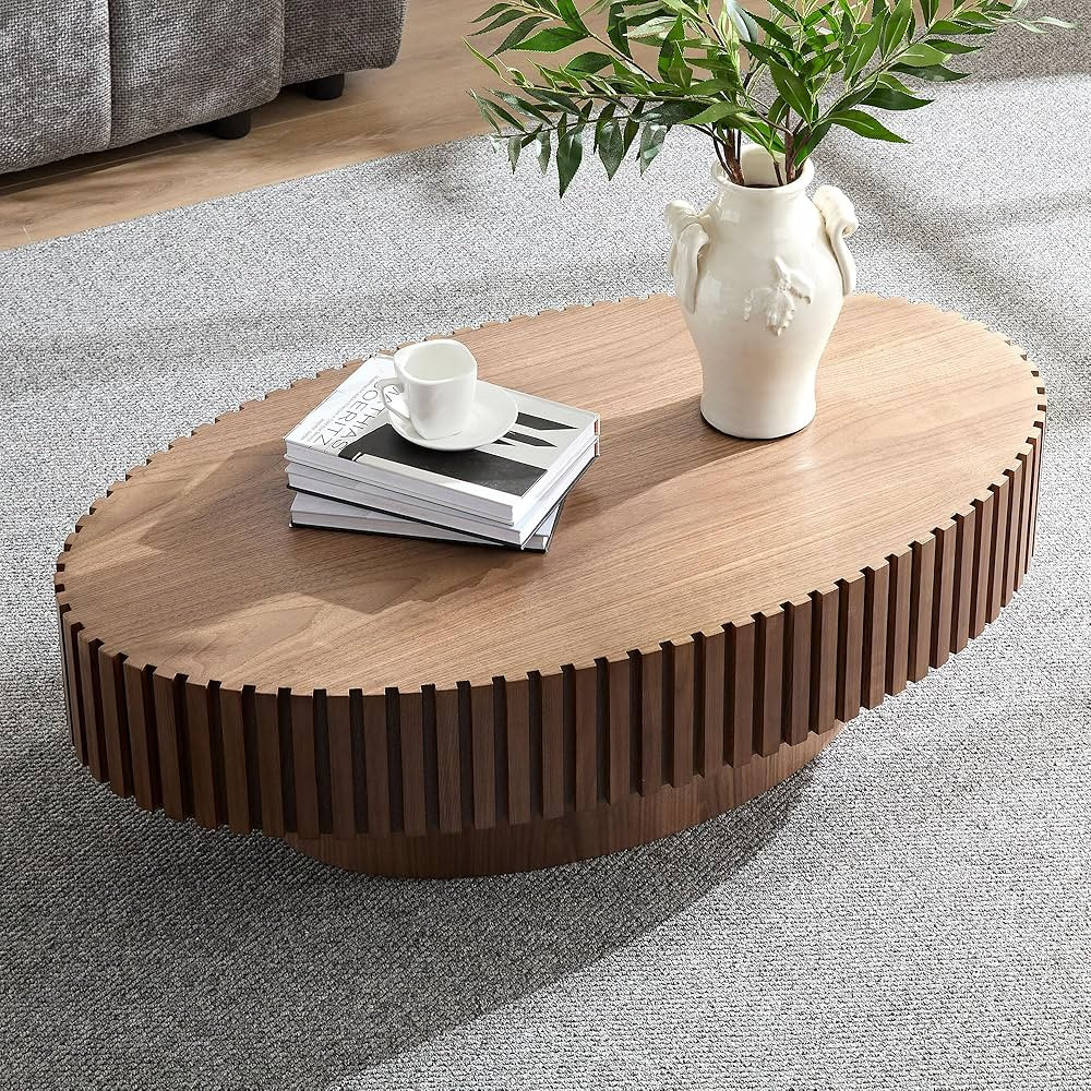 43.7'' Round Coffee Table for Living Room,Modern Handcraft Drum Coffee Table Wood Small Coffee Ta... | Amazon (US)