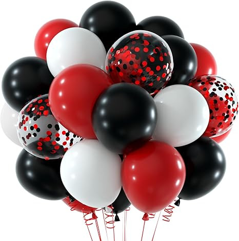NEBURORA 60 Pcs Red Black White Confetti Balloons with Ribbons 12inch Balloon Garland Arch Kit fo... | Amazon (US)