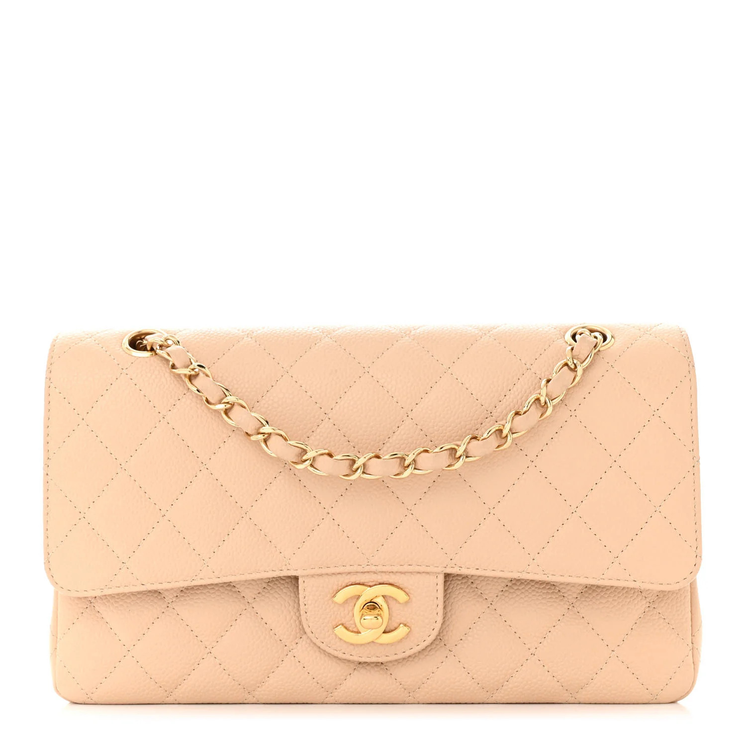 Caviar Quilted Medium Double Flap Beige | FASHIONPHILE (US)