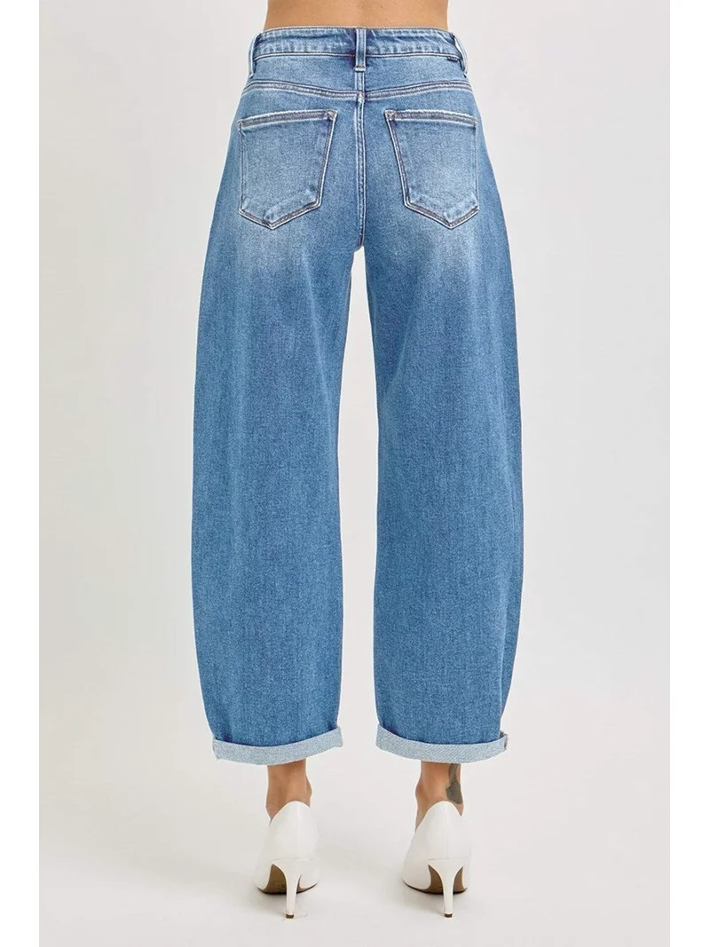 Risen Jeans - High Rise Cropped Barrel Leg Jeans in Vintage Dark Indigo (27.5" Inseam) - PGA21024 | Walmart (US)