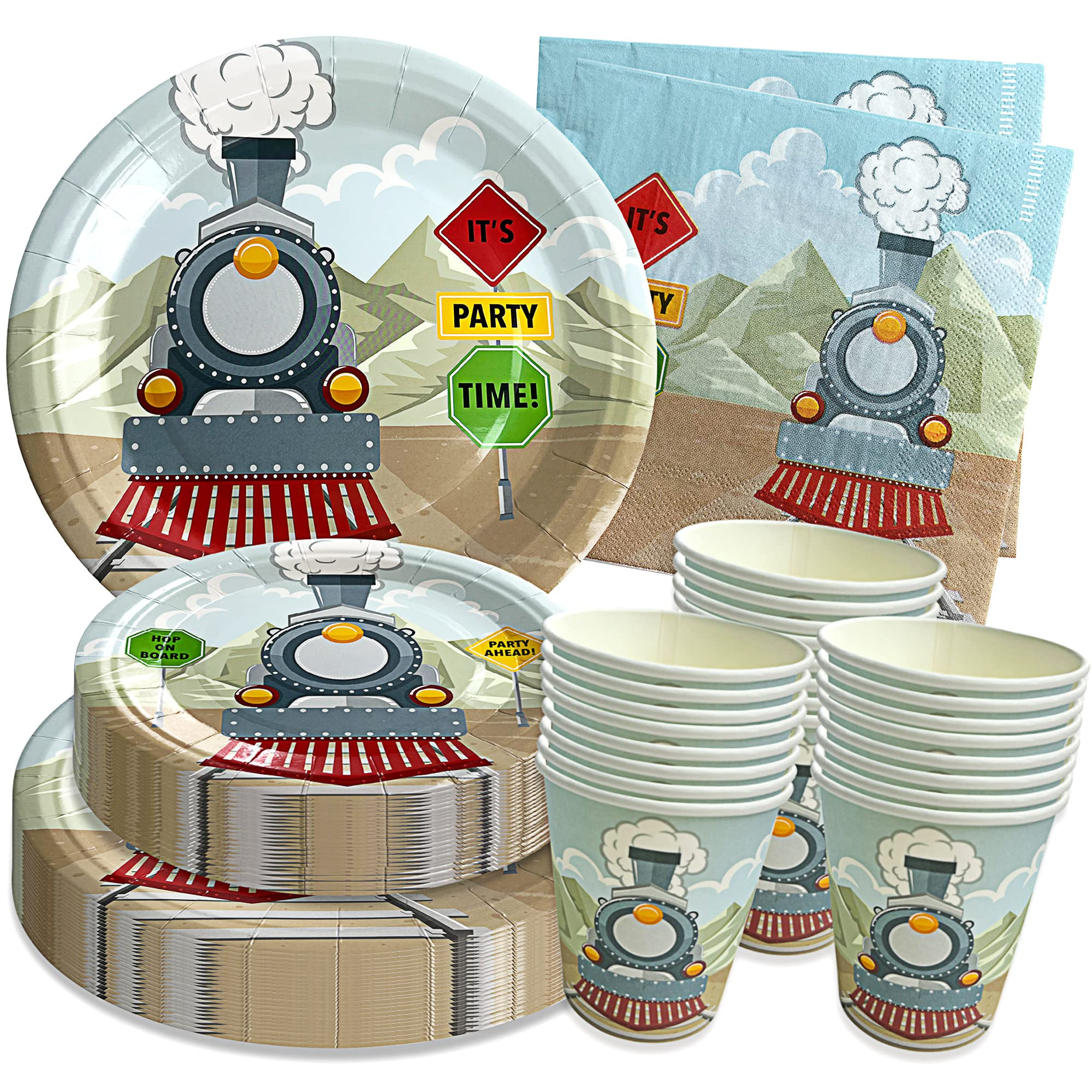 Train Birthday Party Supplies (Serves 24) Dinner Plates, Dessert Plates, Cups, Napkins. Train Bab... | Amazon (US)