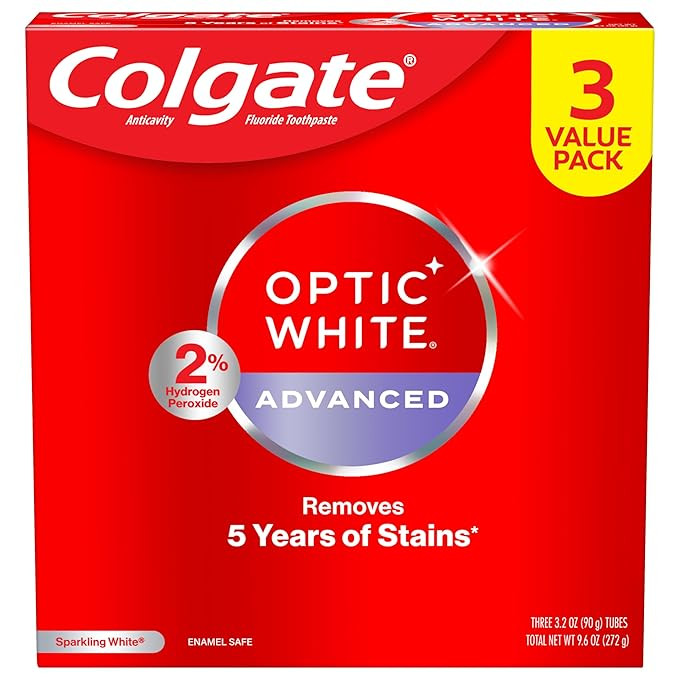 Colgate Optic White Advanced Hydrogen Peroxide Toothpaste, Teeth Whitening Toothpaste Pack, Ename... | Amazon (US)