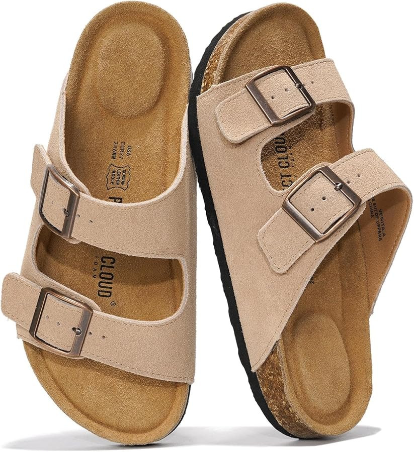 Project Cloud Genuine Leather Flat Sandals Women 2025 Beach Essentials Womens Sandals Memory Foam... | Amazon (US)