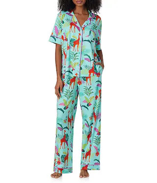 Room Service Jungle Glow Print Short Sleeve Notch Collar Long Jersey Knit Pajama Set | Dillard's | Dillard's