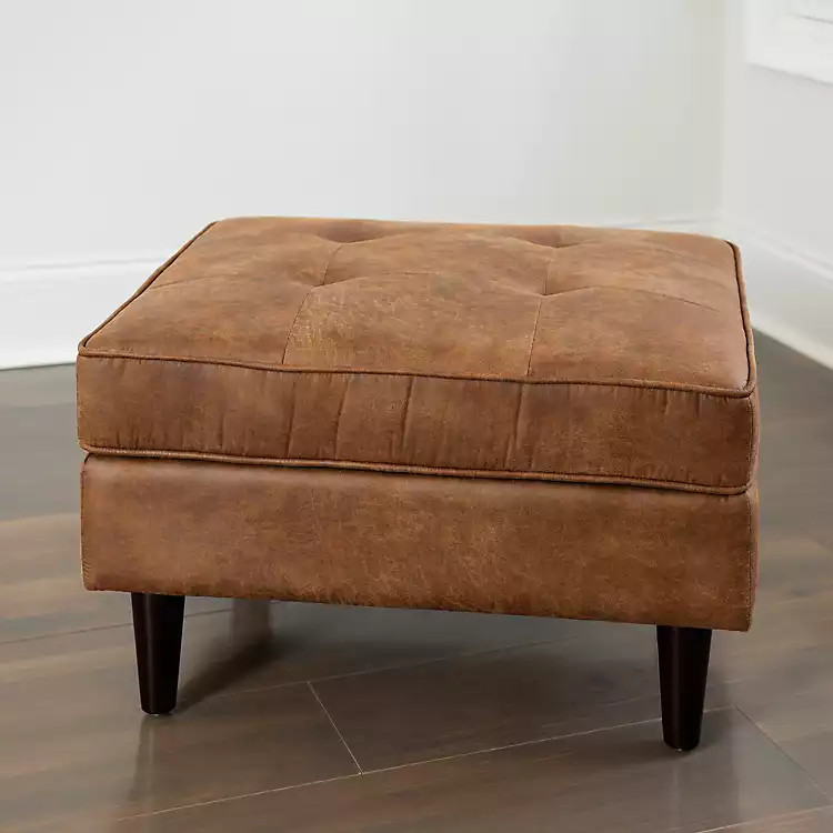 Brown Faux Leather Wyatt Ottoman | Kirkland's Home