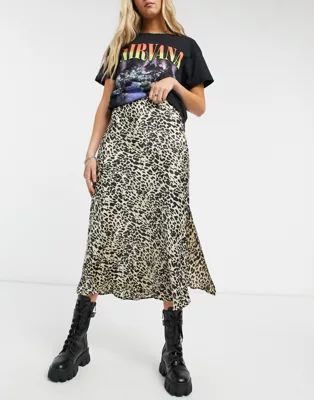 Violet Romance satin midi skirt with thigh split in leopard print | ASOS (Global)