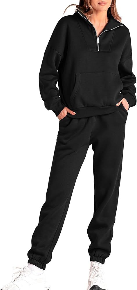 BTFBM Women 2 Piece Tracksuits Fall Winter 1/4 Zip Sweatshirt Jogger Pants Matching Lounge Sets Thick Sweatsuits Pockets | Amazon (US)