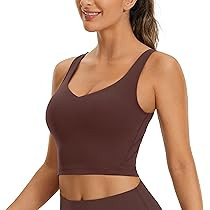 CRZ YOGA Butterluxe Womens V Neck Longline Sports Bra - Padded Workout Crop Tank Top with Built i... | Amazon (US)