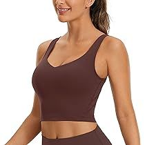 CRZ YOGA Butterluxe Womens V Neck Longline Sports Bra - Padded Workout Crop Tank Top with Built i... | Amazon (US)