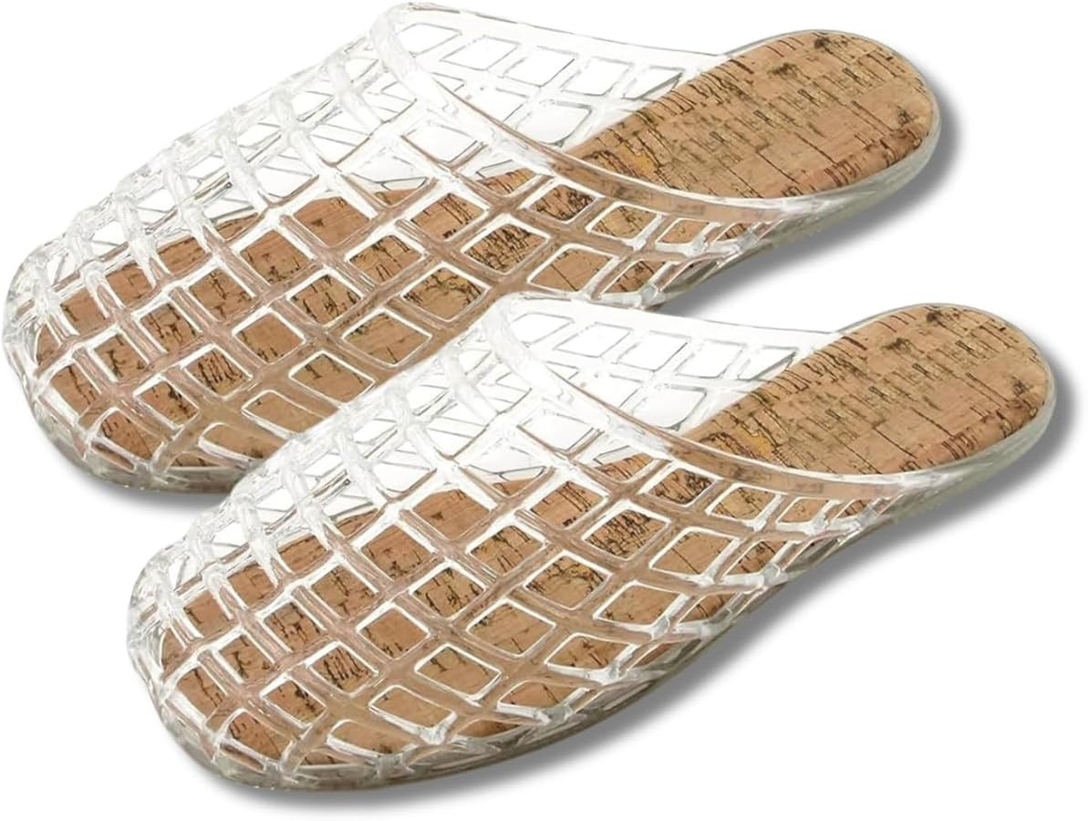 Women's Transparent Woven Jelly Slides with Cork Insole Hollow Mesh Mules Summer Fashion 2025 | Amazon (US)
