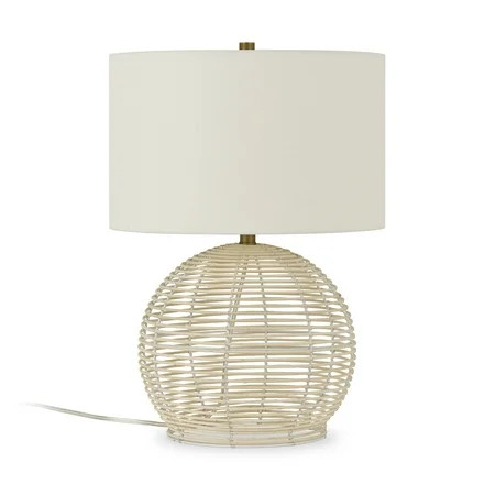 Bryn Coastal Rattan Table Lamp with Linen Shade - Walmart.com | Walmart (US)