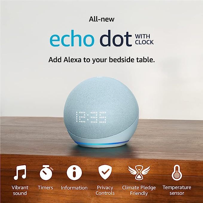 All-new Echo Dot (5th generation, 2022 release) smart speaker with clock and Alexa | Cloud Blue | Amazon (UK)