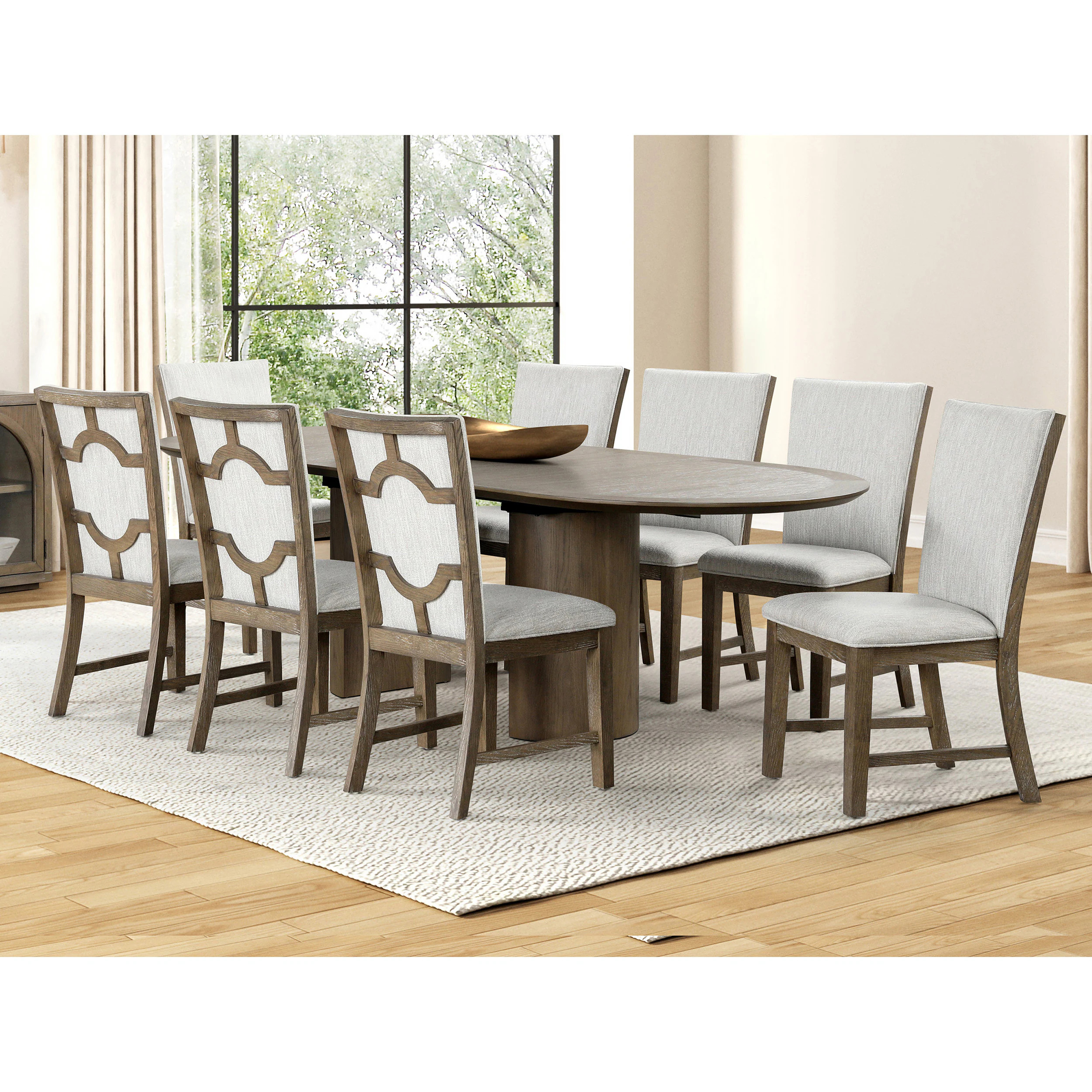 Furniture of America Garanie Oak Contemporary/Modern Dining Room Set with Oval Table ( Seats 8 ) in Brown | IDFN3411AKOT9PC | Lowe's
