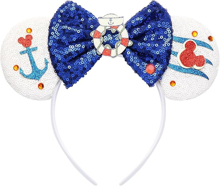 Cruise Mouse Ears Headband, Nautical Ears Sequin Bow Headbands for Adult Women, Parks Ears for Cr... | Amazon (US)