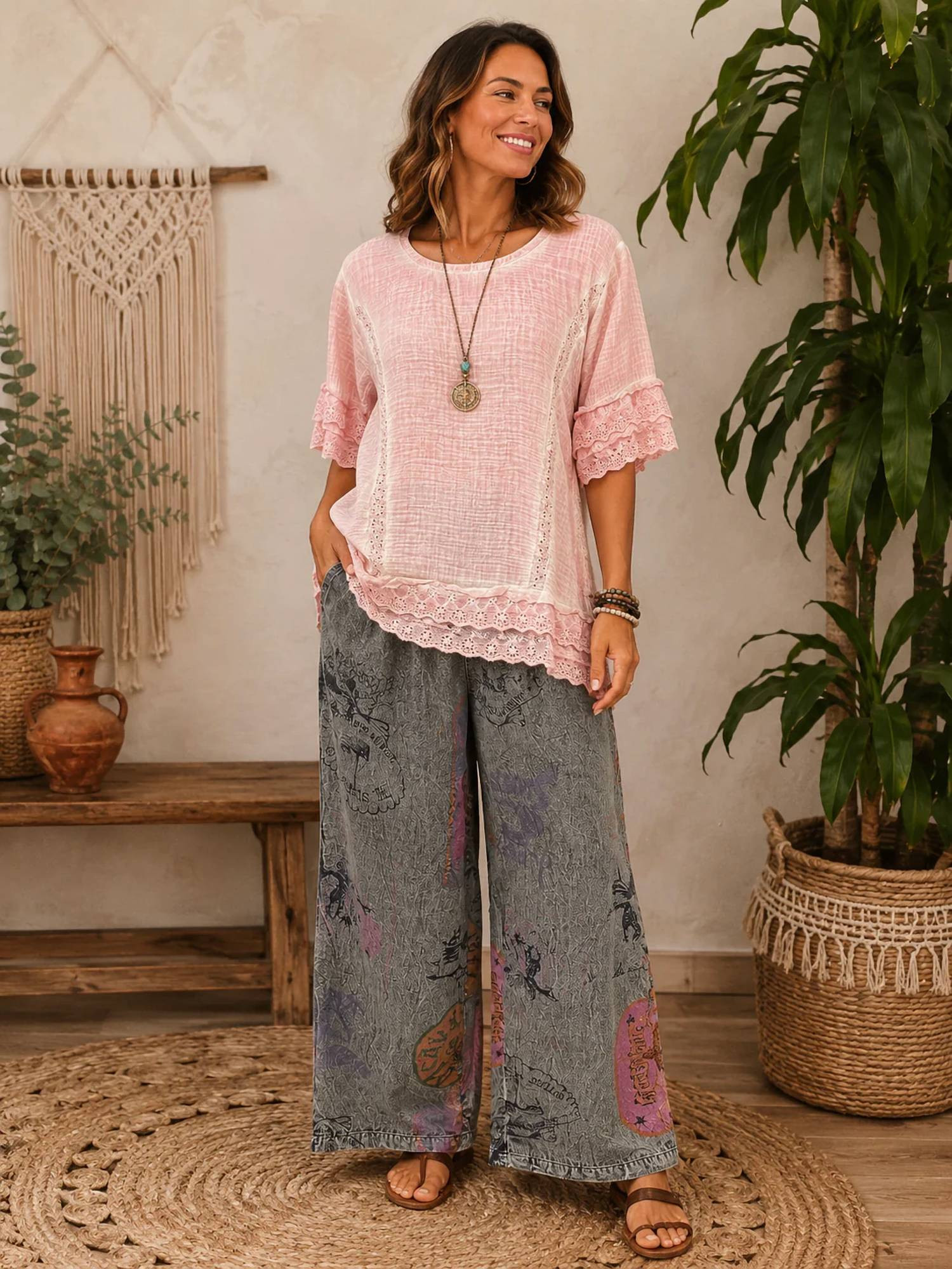 Boho Breeze Slub Top In Blush | Shop Simon