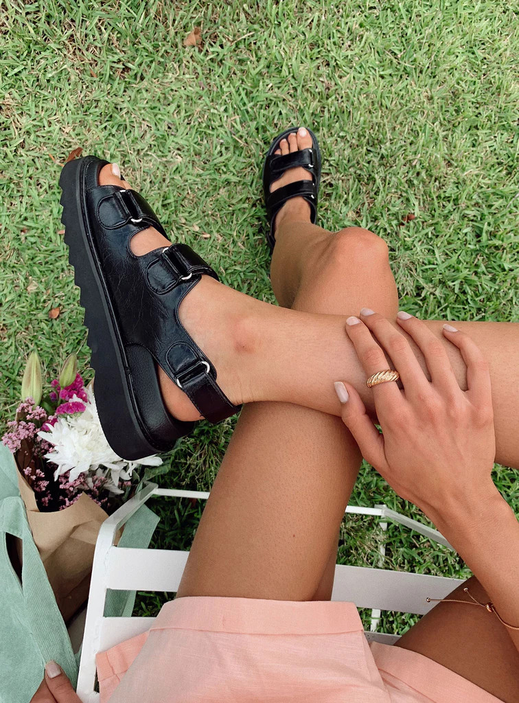 Rue Chunky Sandals Black | Princess Polly US