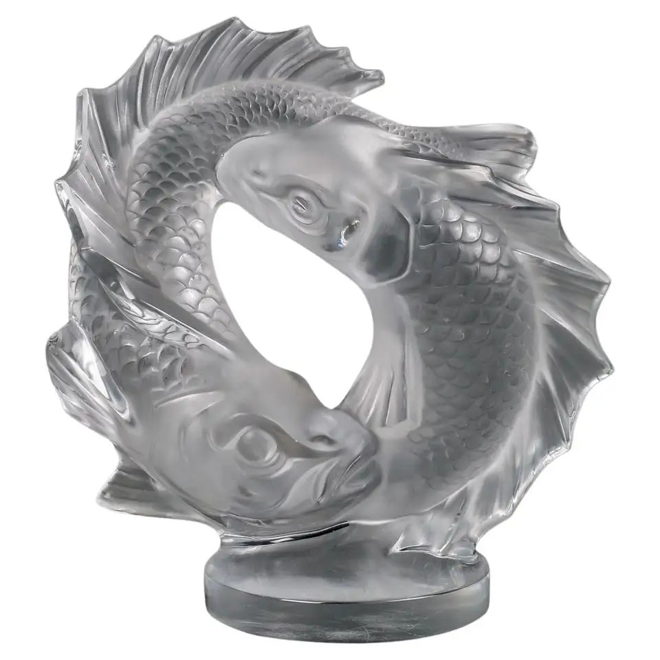 1951 Marc Lalique - Sculpture Deux Poissons Fishes Crystal | 1stDibs
