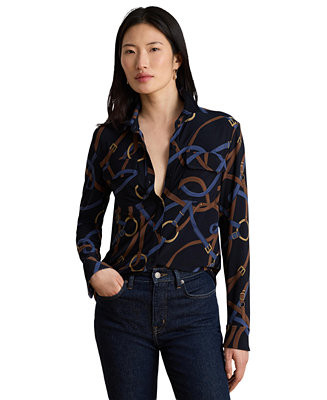 Women's Belting-Print Stretch Jersey Shirt | Macy's