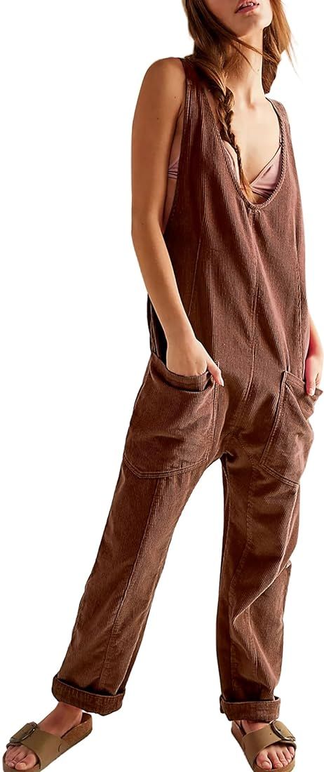 Jawmeu High Roller Corduroy Overalls for Women Casual Sleeveless Cord Jumpsuit Onesie with Pocket... | Amazon (US)