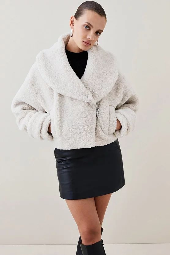 Teddy Short Cosy Coat | Karen Millen US