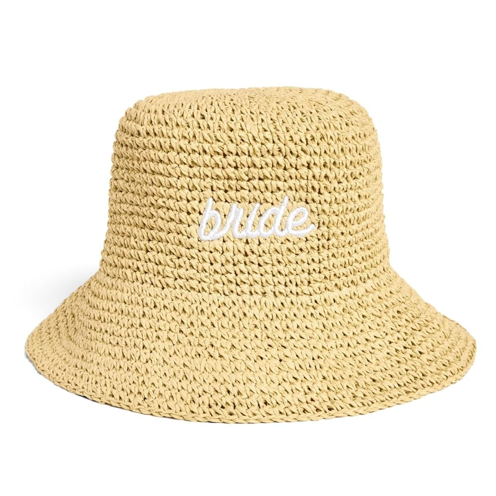 xo, Fetti Bride Straw Bucket Hat | Beach Bachelorette Accessory, Bridal Headwear, Bach Party Deco... | Amazon (US)