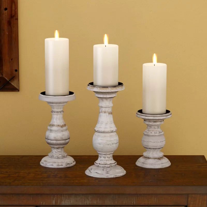 3 Piece Wood Tabletop Candlestick Set | Wayfair North America